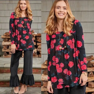 Matilda Jane Winter Blooms Babydoll Top Floral Modal Blend EUC